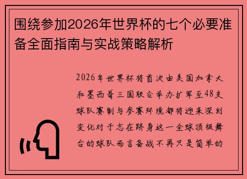 围绕参加2026年世界杯的七个必要准备全面指南与实战策略解析