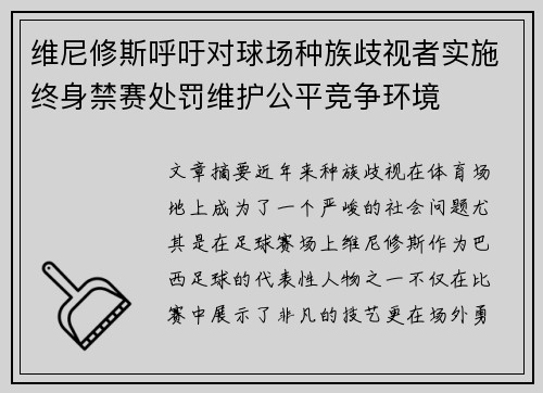 维尼修斯呼吁对球场种族歧视者实施终身禁赛处罚维护公平竞争环境